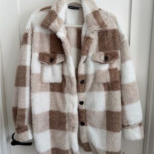 SHEIN Brown and White Teddy Jacket